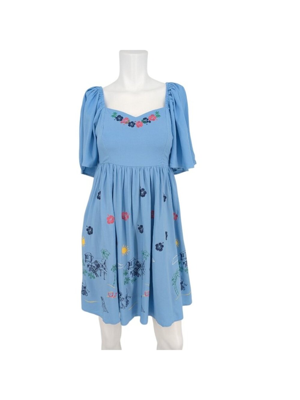 Disney Lilo & Stitch Babydoll Dress Smocked Cottage Y2K Floral Whimsical Small